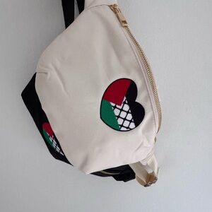 Palestine Fanny pack. Stylish Cream and Black Heart Patch Women's Bag